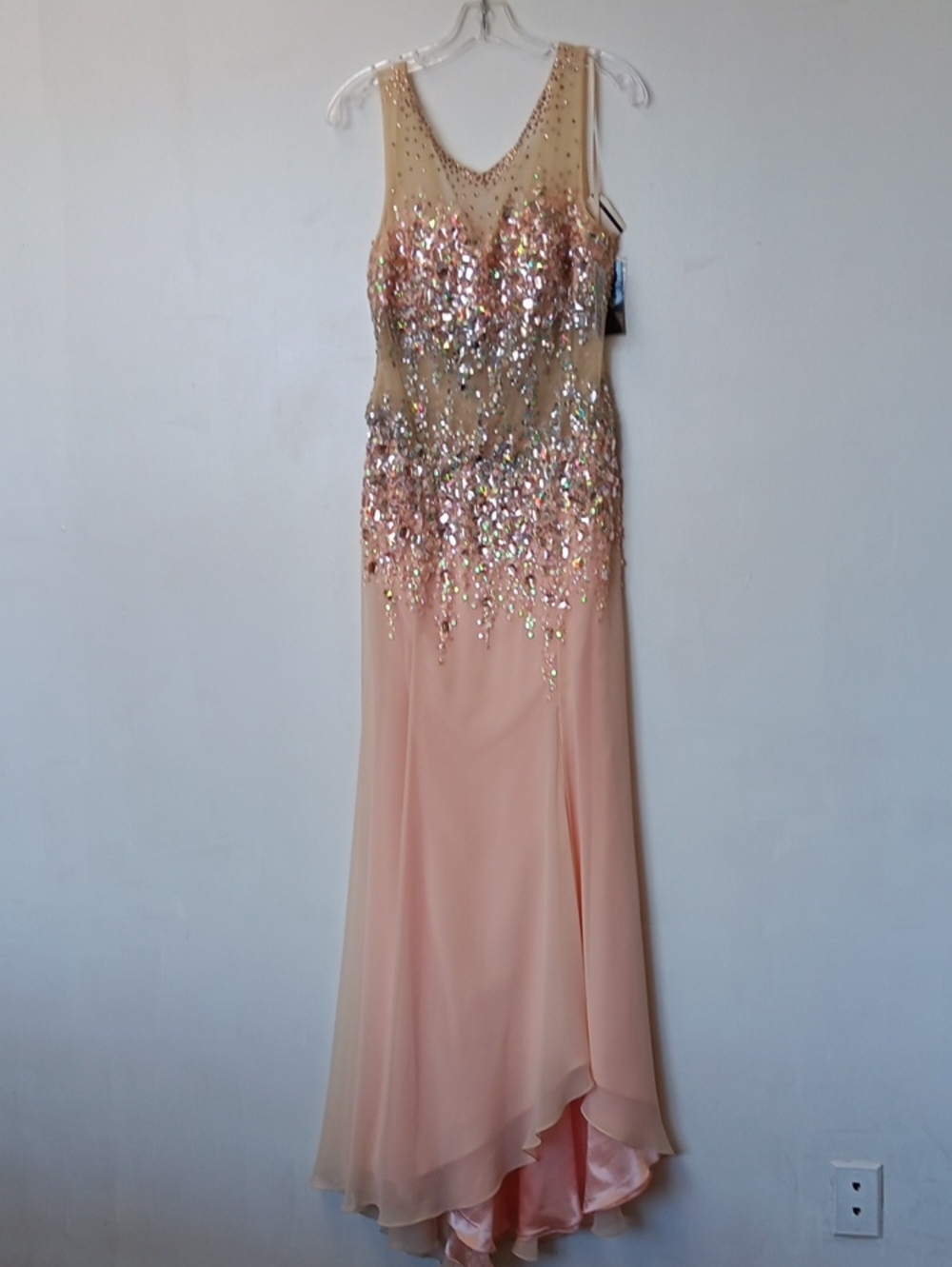 Faviana Blush Peach And Nude Sequin Embellished Maxi Gown